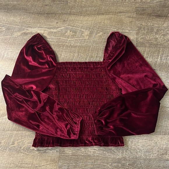 Bagatelle Collection Women's Blouse Velvet Smocked Bodice Long Puff Sleeve SZ M - Picture 4 of 5